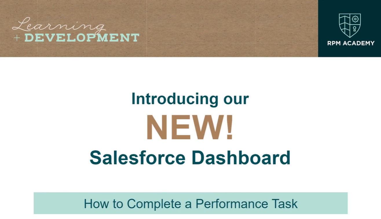 RPM Academy Learning & Development — new Salesforce Dashboard course, How to Complete a Performance Task